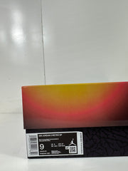 Shoebox label showing Air Jordan 3 Retro SP, style code FN0344 901, and sample sizing including EU 42.5 and CM 27.
