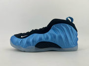 Black and blue high-top sneaker with a translucent outsole.