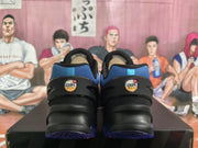 Rear view of the sneakers showing the blue heel panels, black heel overlays and Air Max branding.