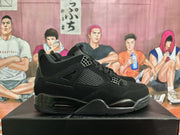 Side profile of a black high-top sneaker showing the mesh quarter panel, lace hardware and textured sole.