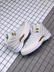 Pair of white high-top sneakers displayed together on a metal grid surface.
