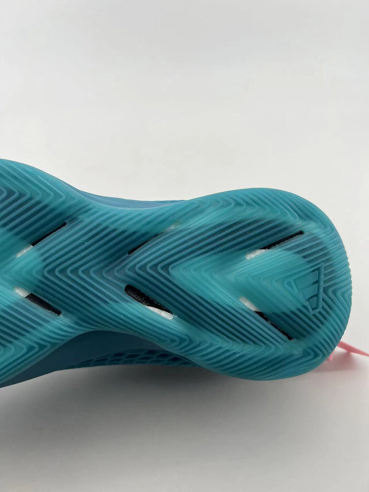 Close-up of the blue outsole with molded line pattern