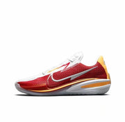 Red GT Cut 1 sneaker with a white Swoosh, white upper sections and orange and yellow sole accents.
