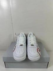 Front view of the pair showing perforated toe boxes, white laces and red-outlined side lettering.