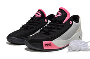 Pair of black, pink and light gray Luka.77 sneakers shown from a front three-quarter angle.