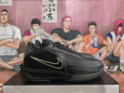 Side profile of a black Nike basketball sneaker showing the Swoosh outline, textured upper, and ZoomX branding.