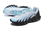 Pair of light blue and black Nike Air Max DN sneakers shown from above and at an angle.