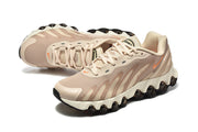Angled side and top views showing the layered upper and circular sole details