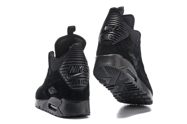 Black Nike Air Max 90 Winter SneakerBoot shown from the heel and outsole