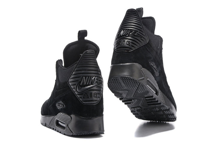 Black Nike Air Max 90 Winter SneakerBoot shown from the heel and outsole