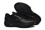 Black Nike G.T Cut Cross EP basketball sneakers shown from the side with one shoe turned to display the patterned outsole.