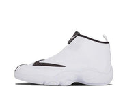 White Nike Payton high-top basketball sneaker with black trim and a black Swoosh.