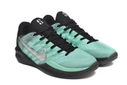 Pair of green-and-black basketball shoes shown at an angled front view