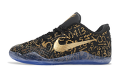 Side profile of the black and gold Kobe 11 shoe