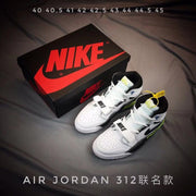 Pair of Air Jordan 312 sneakers with a size range printed above them
