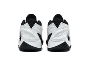 Rear view of the pair showing the heel details and black outsoles.