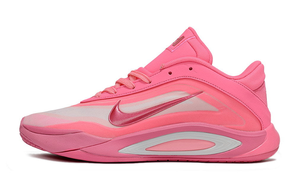 Side view of the pink Nike A'ja Wilson 1 basketball shoe.