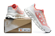 White and coral On Cloudtilt Remx sneakers displayed beside a box labeled Cloudtilt Remx; the box label shows size US 8.5.