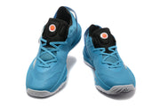 Pair of blue Adidas Adizero shoes shown from the front