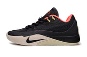 Side view of black Nike S.T. Flare EP sneakers with red lining and light beige outsole sections.