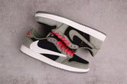 Overhead view of the pair showing the contrasting black and grey panels, white Swooshes, and red accents.