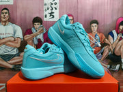 Angled side view showing the blue Nike KD 17 shoes and outsole