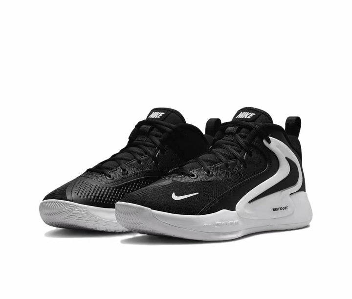 Pair of black and white Nike 911-3 basketball sneakers shown from a three-quarter angle.