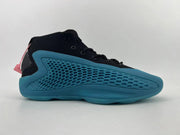 Opposite side profile of the black and blue mid-top shoe