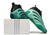 Green and black Adidas Harden Vol. 9 sneakers displayed with a plain shoebox.