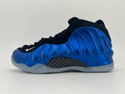 Black and vivid blue high-top sneaker with a glossy molded side panel.