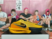 Side view of a yellow and black Nike sneaker with Swoosh branding and ZoomX text.