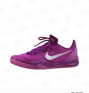 Pair of purple Kobe 8 sneakers shown from the side with white swooshes and Kobe branding.