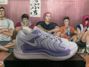 Side profile showing the lavender overlays and sculpted sole