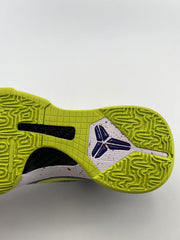 Close-up of the bright green outsole with a white Kobe-logo panel.