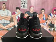 Rear view showing red LeBron branding, textured heel panels, pull tabs, and visible Nike LeBron text.