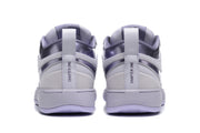 Rear view of the purple sneakers showing padded collars, heel pull tabs and Chapter One lettering.