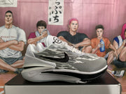 Side view of a white Nike sneaker with black Swoosh branding, black line detailing, and a sculpted midsole.