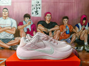 Side view of pink Nike sneakers with a visible swoosh