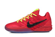 Side profile highlighting the black Swoosh and Kobe-style signature detail on the red shoe.