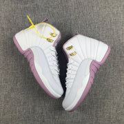 Top view of the pair highlighting the white uppers, pink collars and gold-toned hardware.