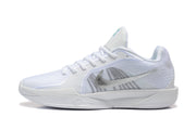 Side profile of a white Nike Sabrina 2 basketball shoe with a metallic-looking Swoosh.