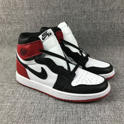 Pair of Air Jordan 1 high-tops with perforated white toe panels and black laces