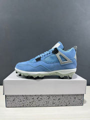 Side profile of one University Blue sneaker with its lace closure, mesh panel, and white midsole.