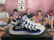 Side profile of one white and blue basketball shoe with Nike and KD branding.