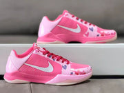 Pink Kobe 5 shoes photographed from side and three-quarter angles