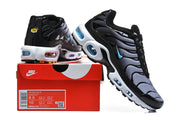 Nike Air Max Plus sneaker beside its box; the visible label shows EUR 42 and model code DM0032 042.