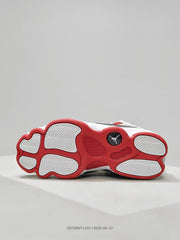 Outsole view showing the red-and-white tread pattern and Jordan emblem.