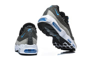 Heel and outsole views of Nike Air Max 95 TT sneakers with blue-tinted sole windows.