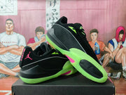 Angled view of Jordan Luka 1 basketball shoes in black, green, and pink