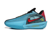 Side profile of one blue and black sneaker showing the red swoosh, layered side detailing, and ZoomX marking.